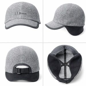 Vintage L.L . Bean Gray Black Fleece Polartec Hat Cap Ear Flaps Size L/XL